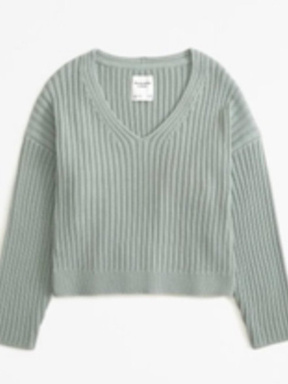 Abercrombie & Fitch Ribbed V-Neck Cropped Sweater – Sage Green – Medium